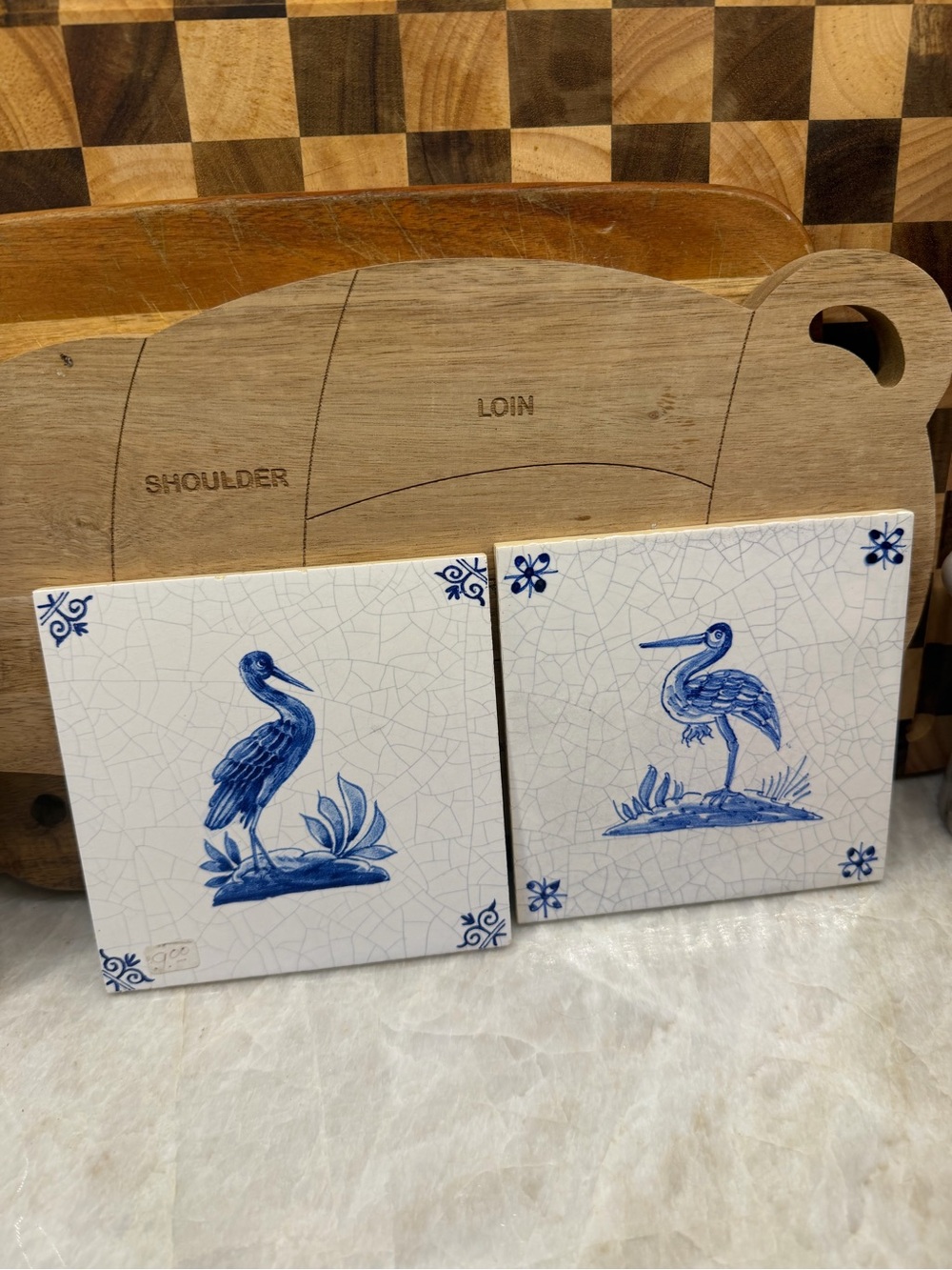 Vintage Delft Makkum bird tiles x2